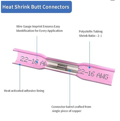 22-16AWG Heat Shrink Butt Connectors (1000)
